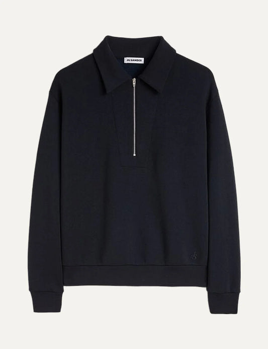 Jil Sander Men’s Navy Cotton-Wool Polo Sweatshirt