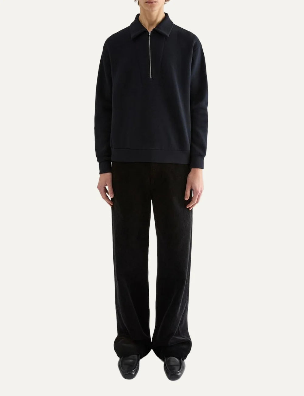 Jil Sander Men’s Navy Cotton-Wool Polo Sweatshirt full body