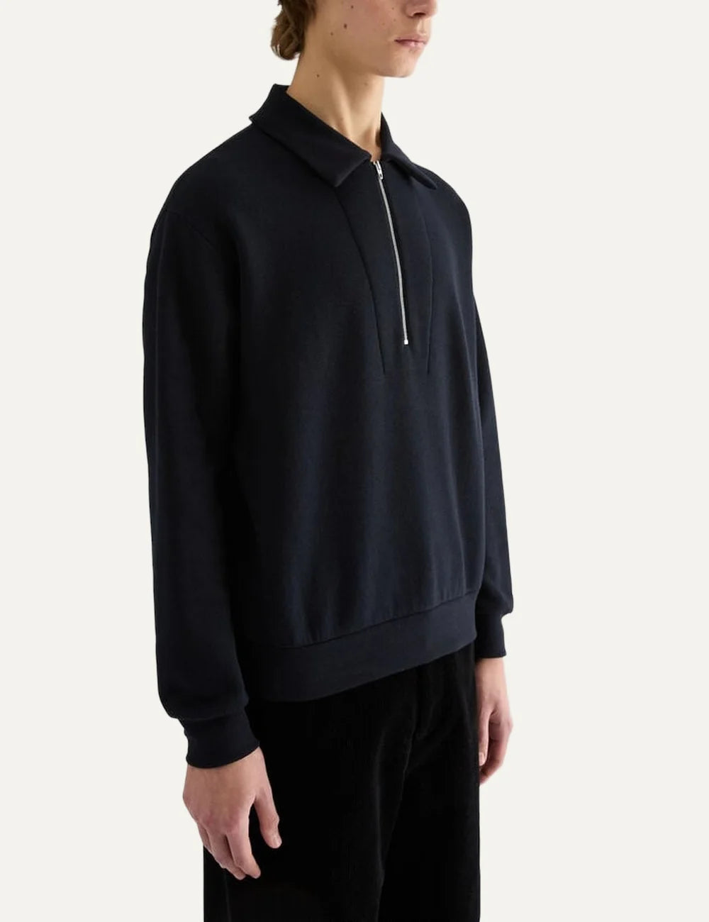 Jil Sander Men’s Navy Cotton-Wool Polo Sweatshirt side