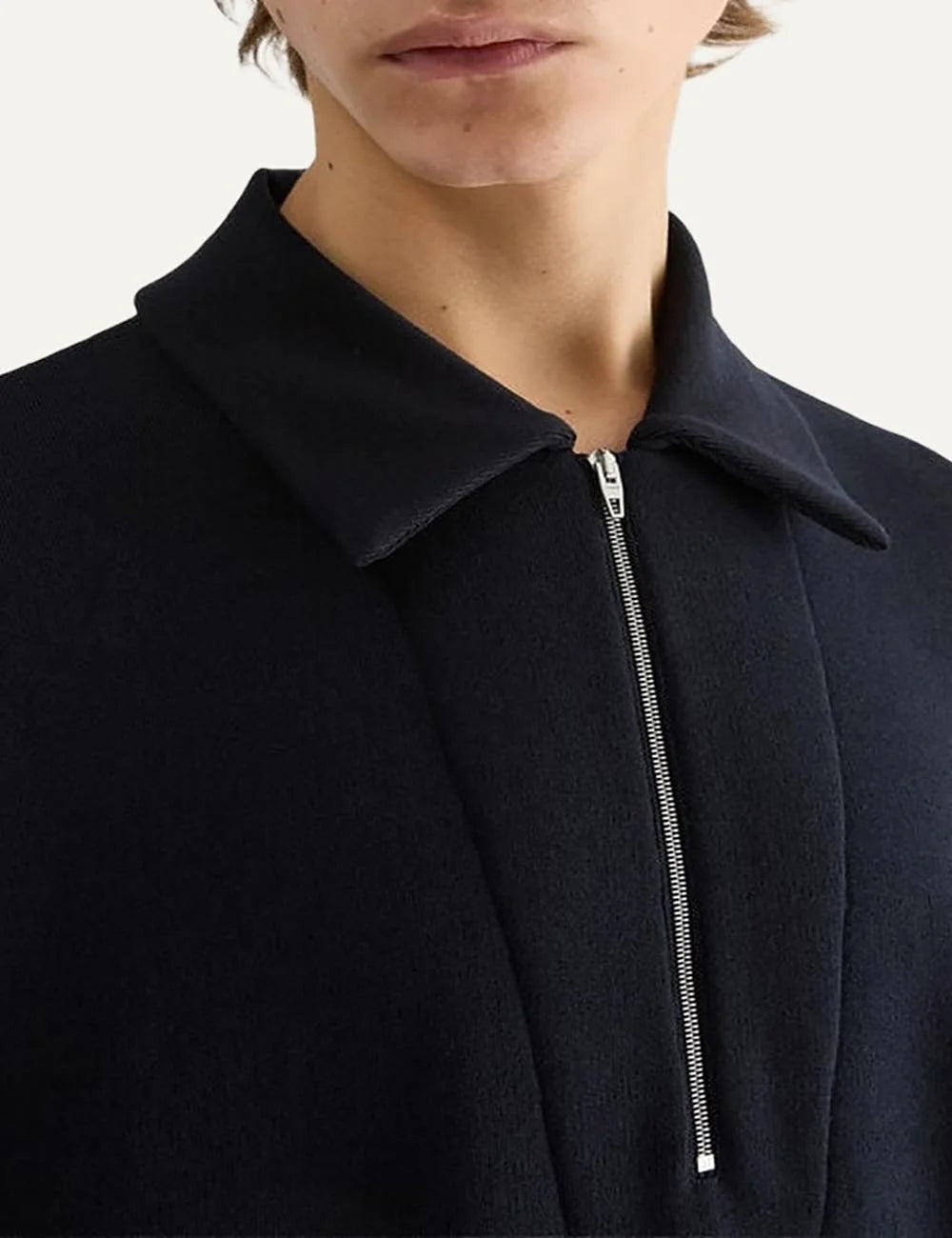 Jil Sander Men’s Navy Cotton-Wool Polo Sweatshirt detail