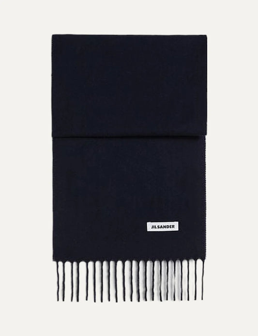 Jil Sander Men’s Navy Virgin Wool Fringed Scarf