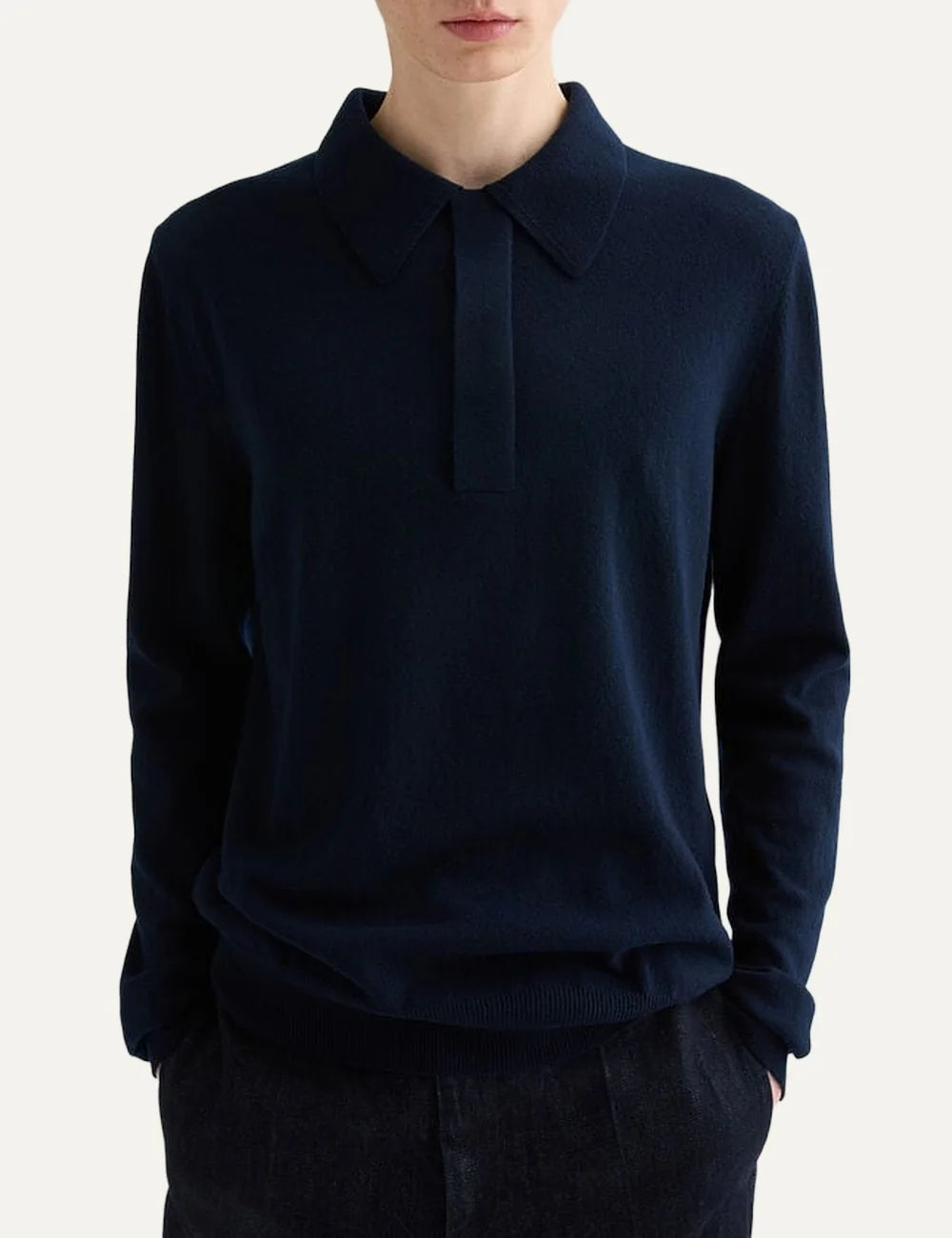 Jil Sander Men’s Navy Wool Knitted Polo Shirt detail