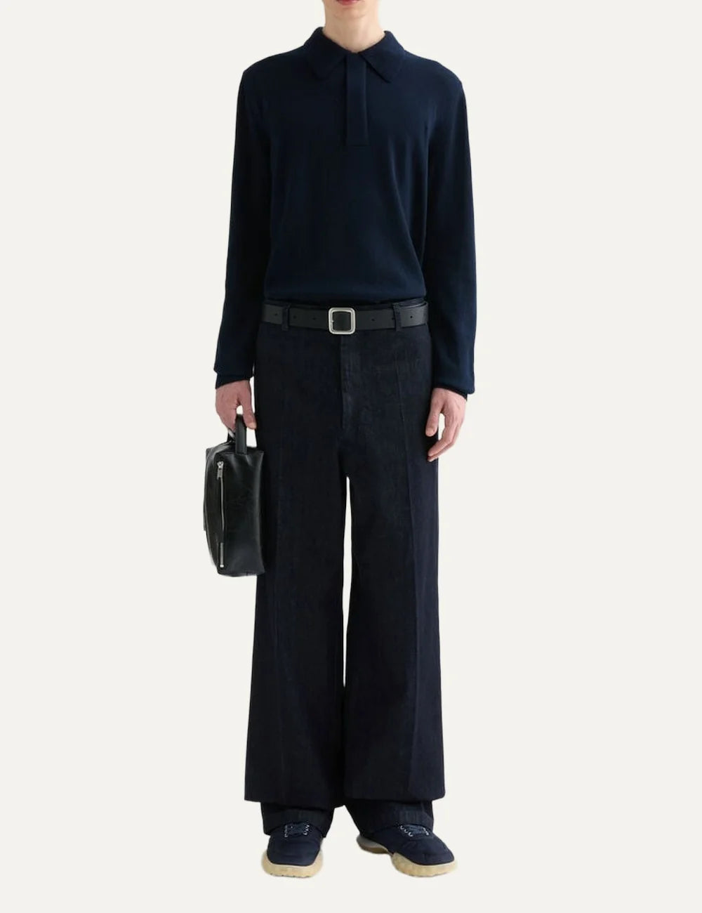 Jil Sander Men’s Navy Wool Knitted Polo Shirt full body