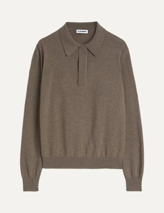 Jil Sander Men’s Taupe Wool Knitted Polo Shirt
