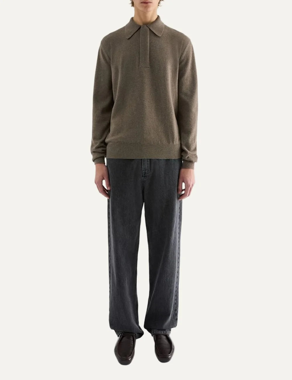 Jil Sander Men’s Taupe Wool Knitted Polo Shirt full body
