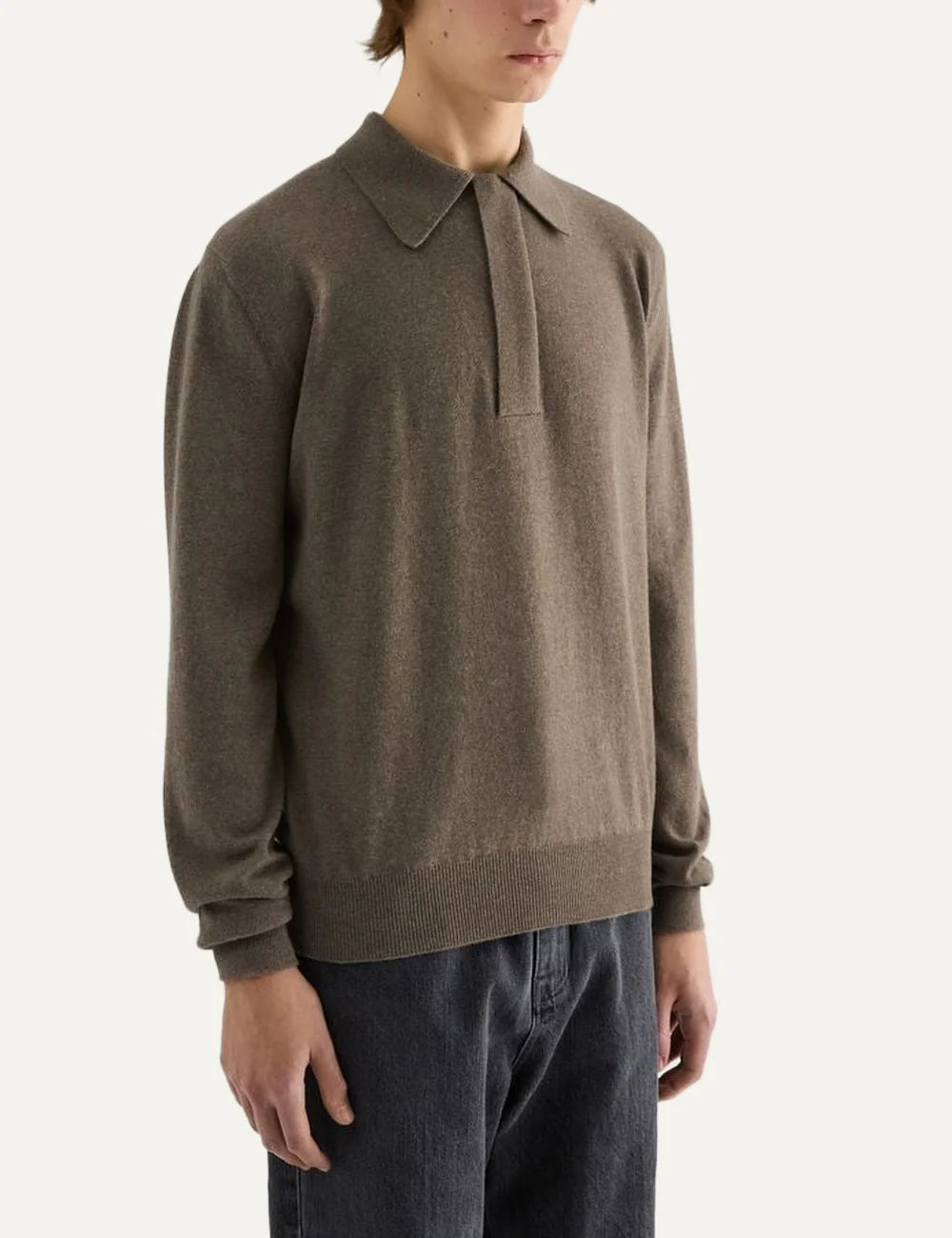 Jil Sander Men’s Taupe Wool Knitted Polo Shirt side