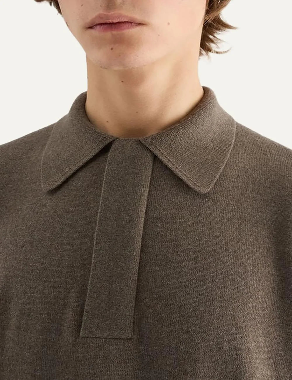Jil Sander Men’s Taupe Wool Knitted Polo Shirt detail