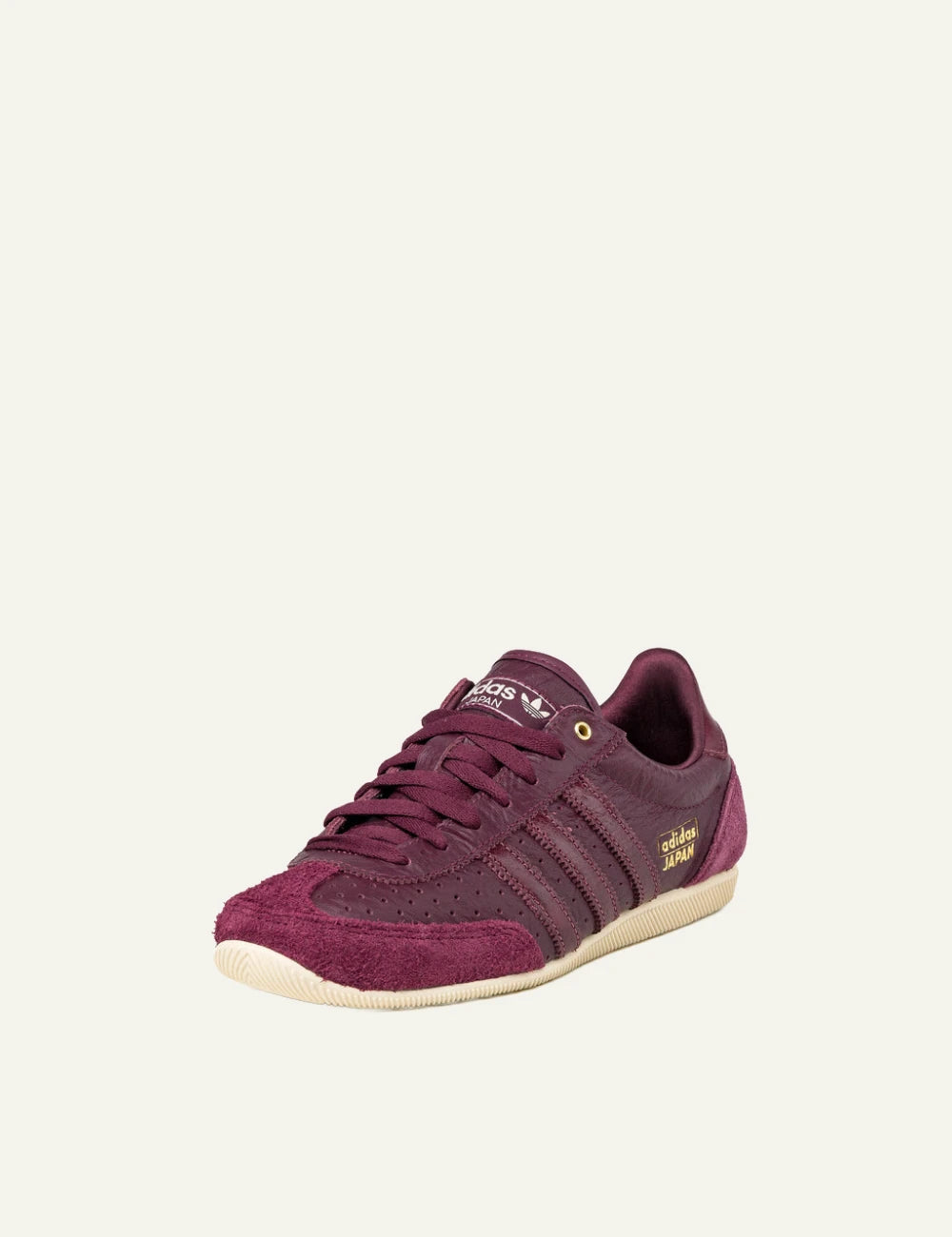 adidas Japan W maroon leather sneakers angled view