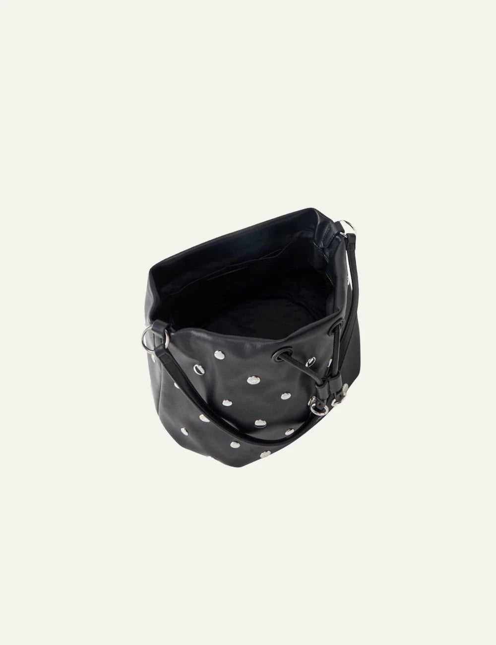 Karl Lagerfeld black studded bucket shoulder bag with drawstring closure top