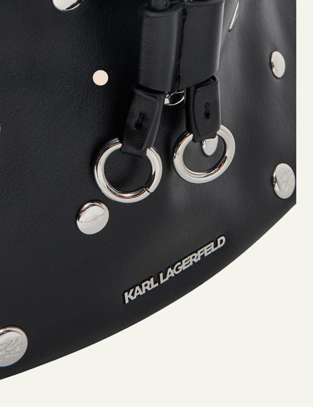 Karl Lagerfeld black studded bucket shoulder bag with drawstring closure logo