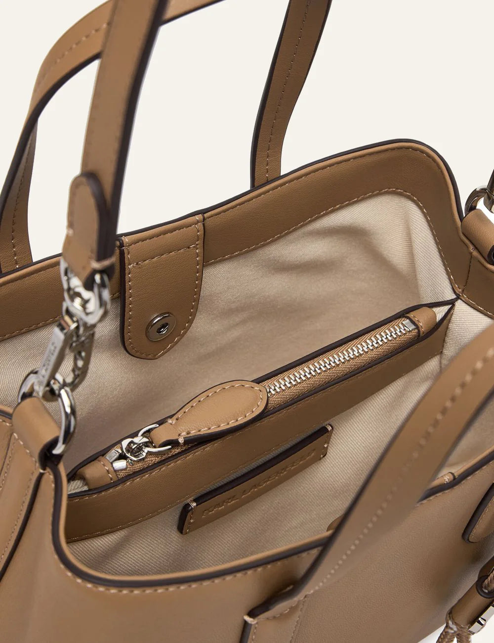 Karl Lagerfeld γυναικεία τσάντα tote καφέ brown με δομημένη γραμμή interior