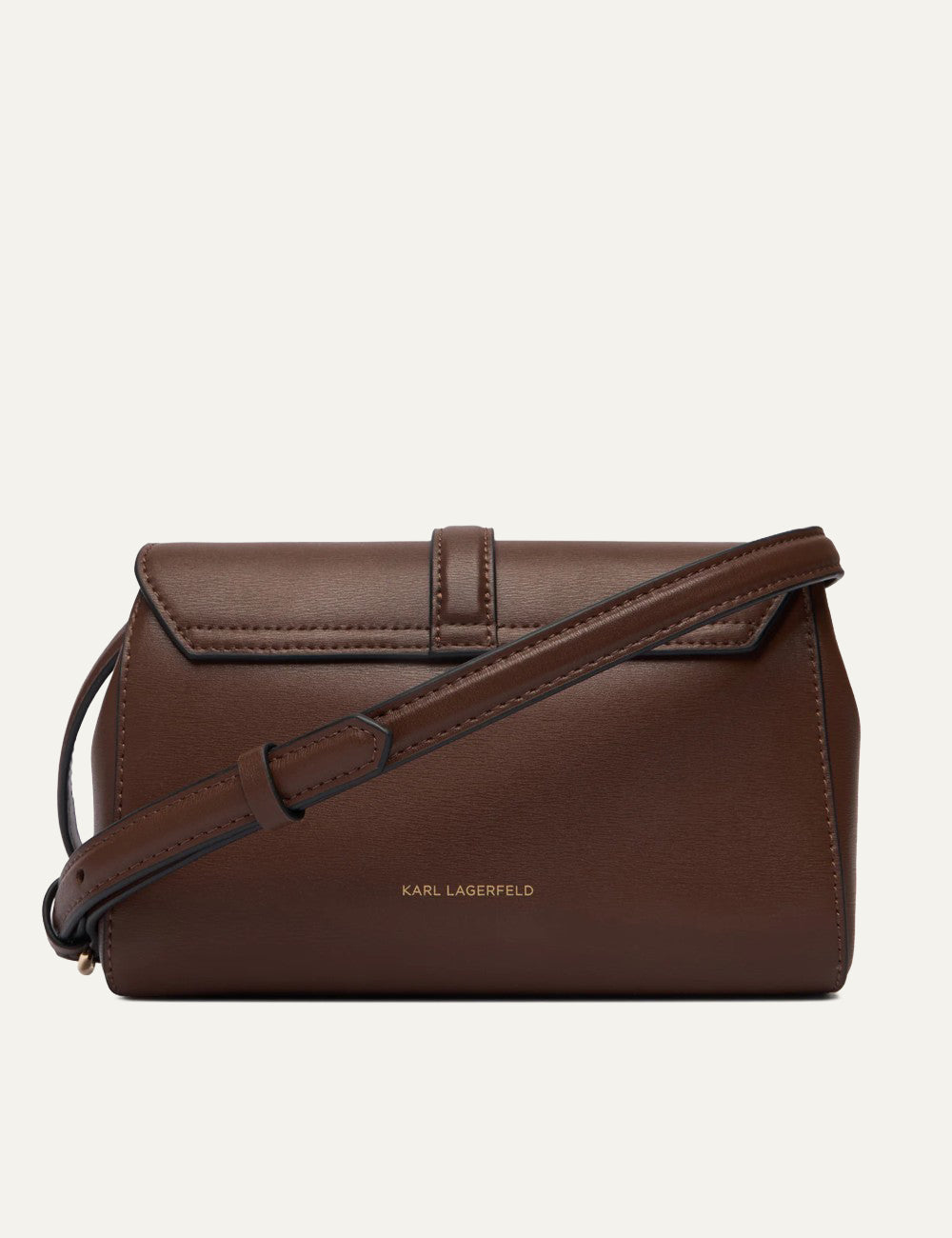 Karl Lagerfeld τσάντα καφέ leather back view με ρυθμιζόμενο λουράκι