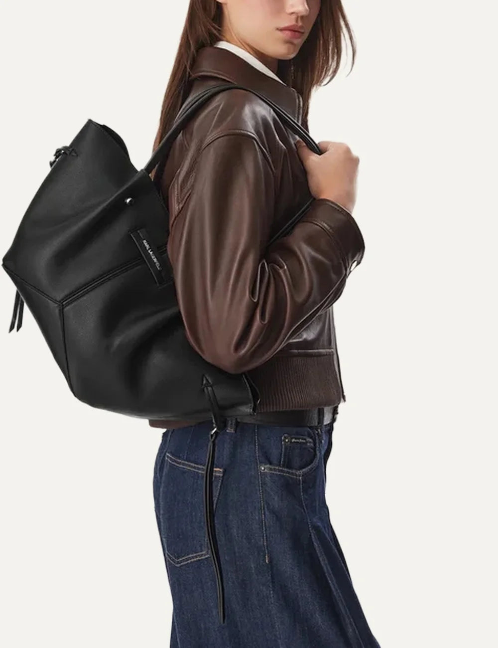 Karl Lagerfeld women's black faux leather large shoulder bag model