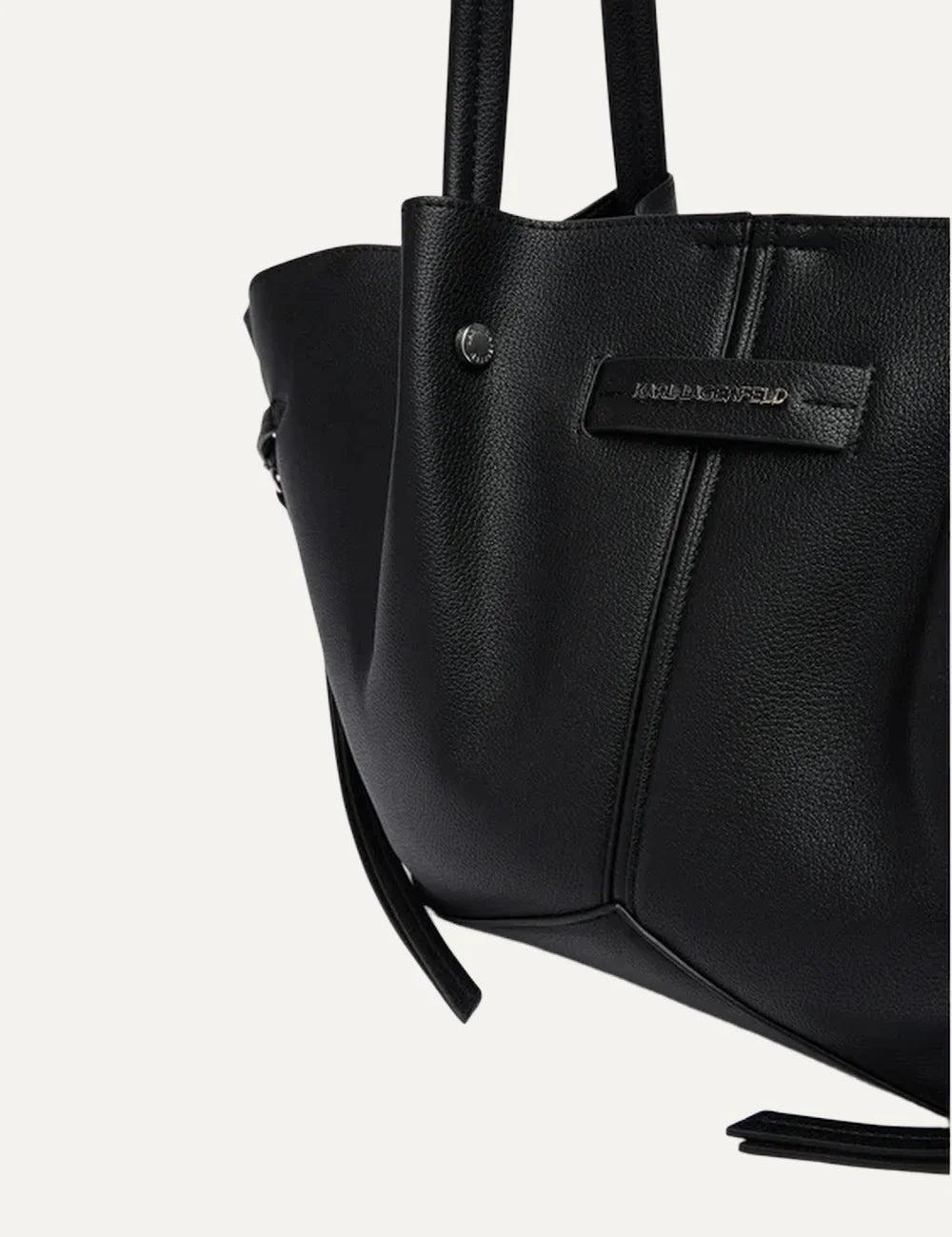 Karl Lagerfeld women's black faux leather large shoulder bag detail
