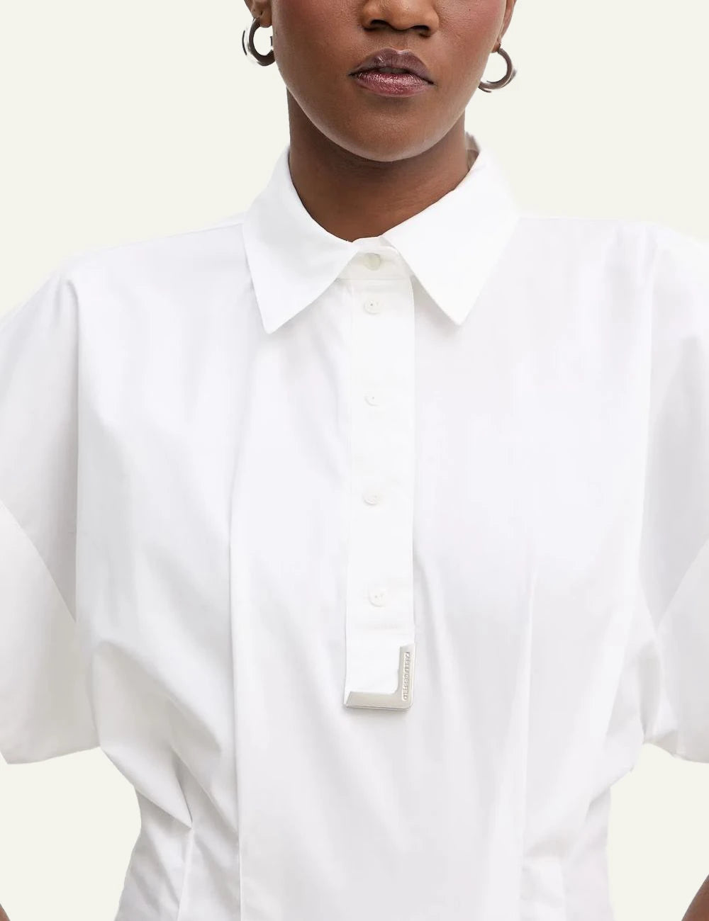 Karl Lagerfeld white metal detail shirt short sleeves tailored waist detail view
