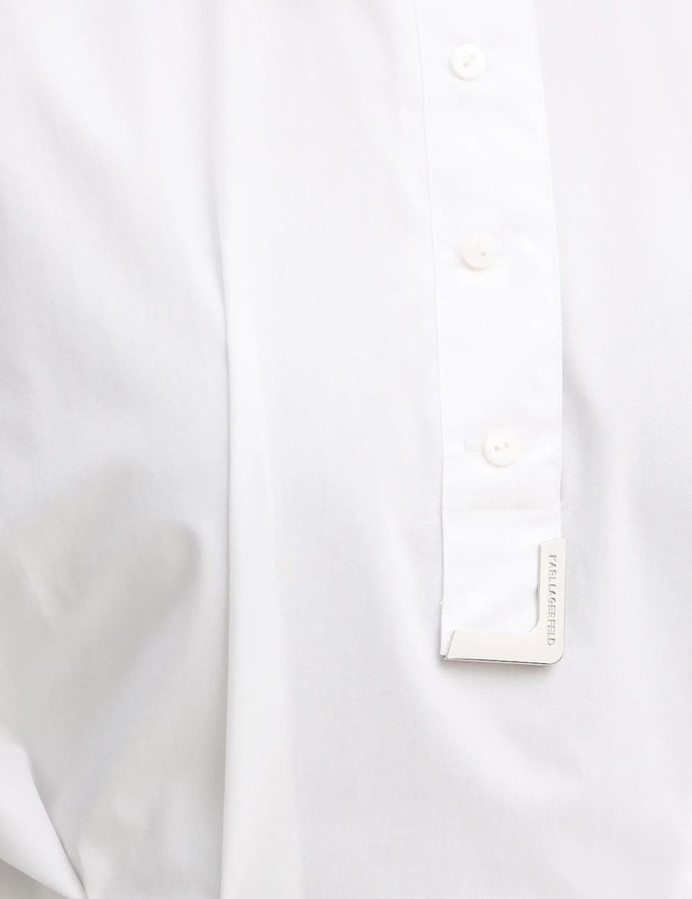 Karl Lagerfeld white metal detail shirt short sleeves tailored waist logo view