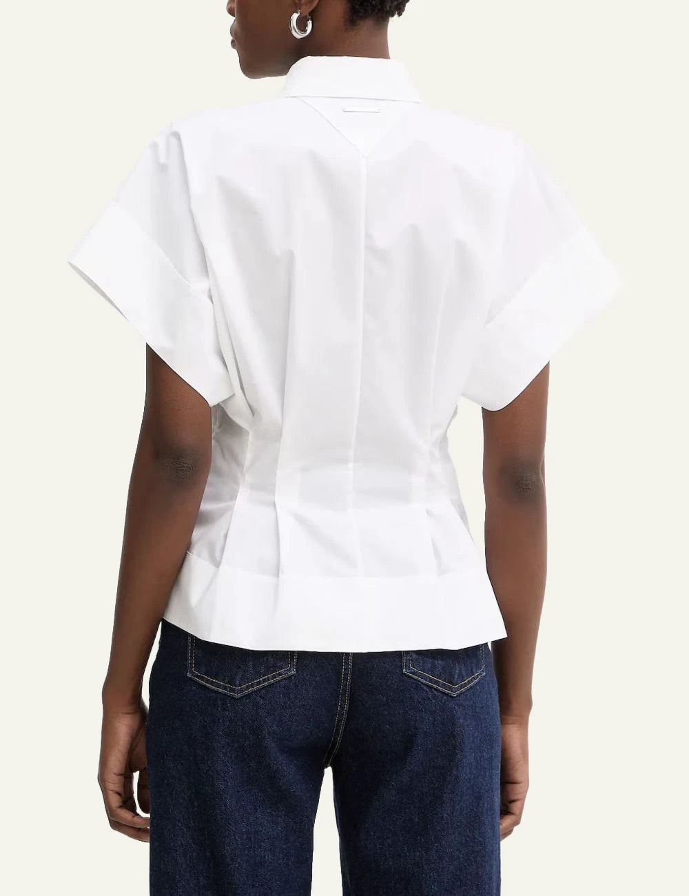 Karl Lagerfeld white metal detail shirt short sleeves tailored waist back view
