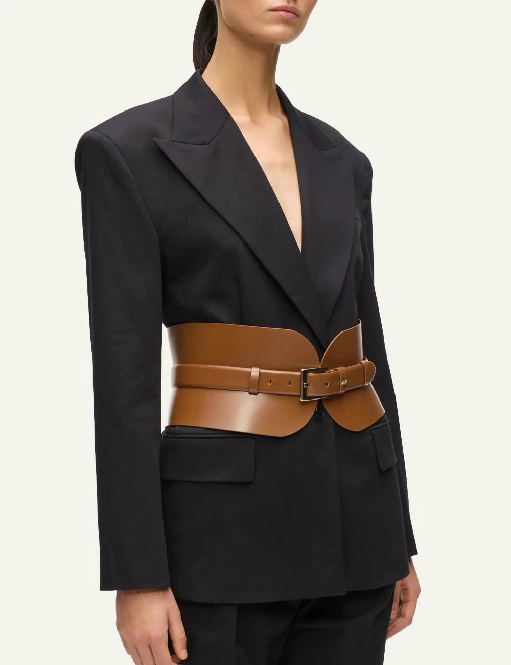 Karl Lagerfeld A1W33063 k essential multifunction belt dark tan wide waist front model