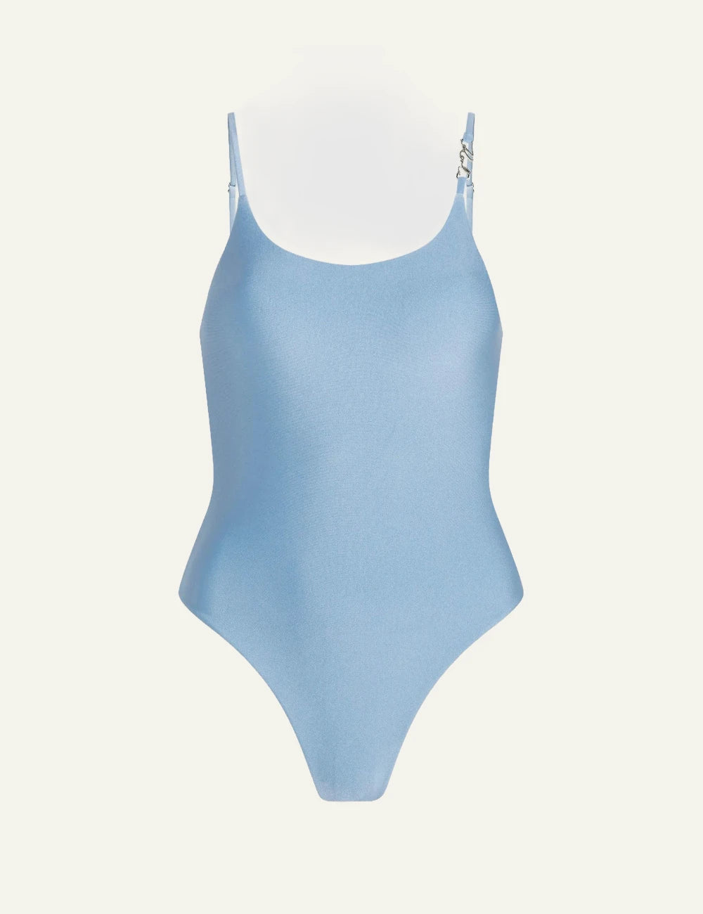Karl Lagerfeld A3W46011349 swimsuit silver lake blue scoop neck high leg front view