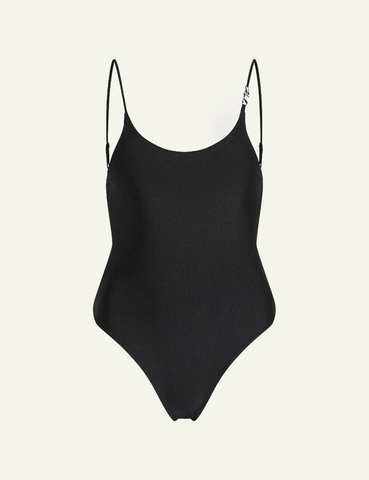 Karl Lagerfeld A3W46011999 swimsuit black scoop neck high leg front view