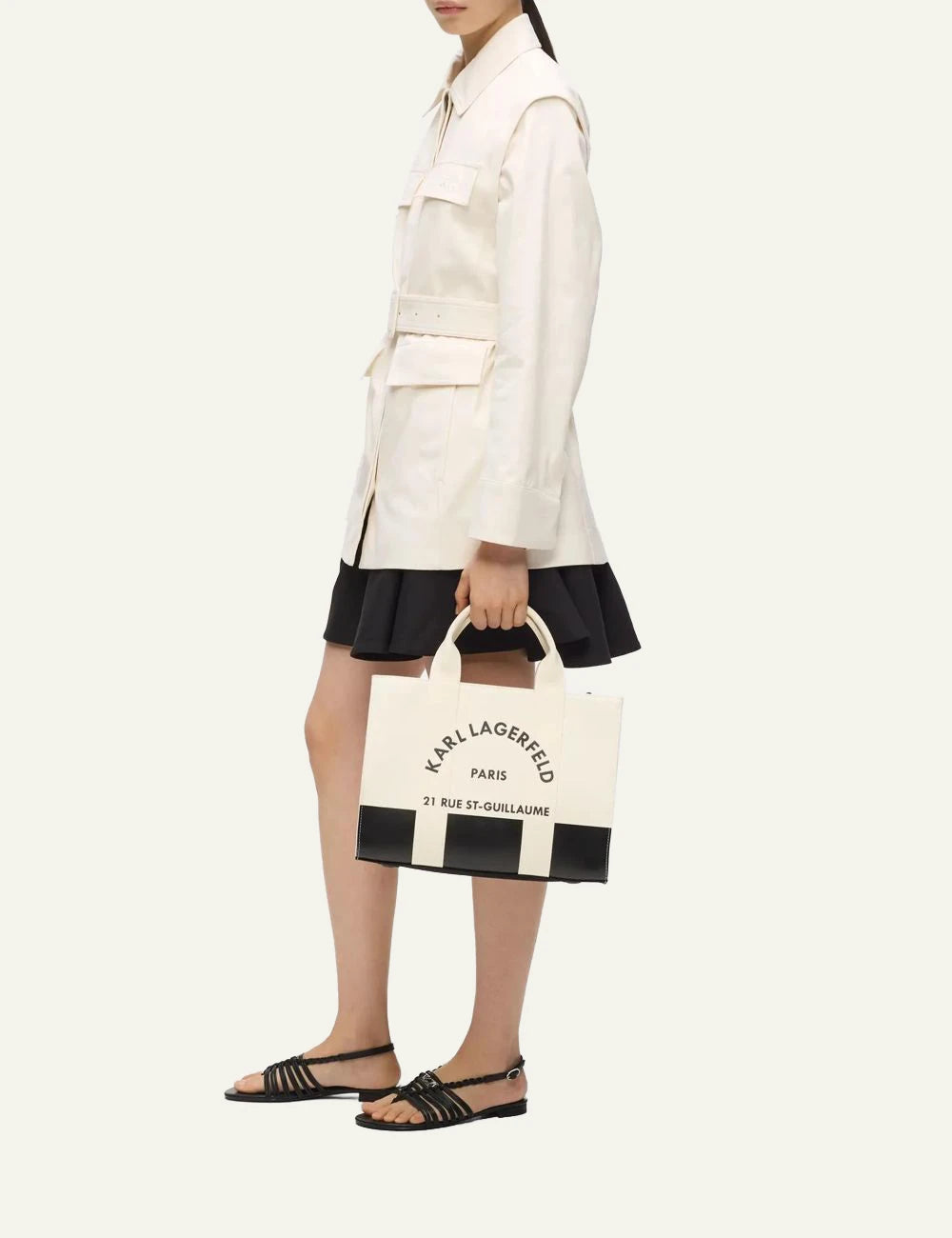 Karl Lagerfeld A3W50025101 medium tote white black Rue St Guillaume logo front model