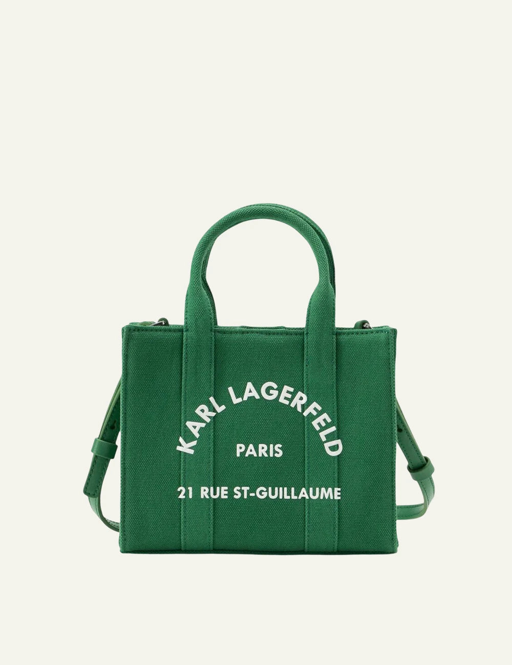 Karl Lagerfeld A3W50118 square mini tote plant green Rue St Guillaume logo front