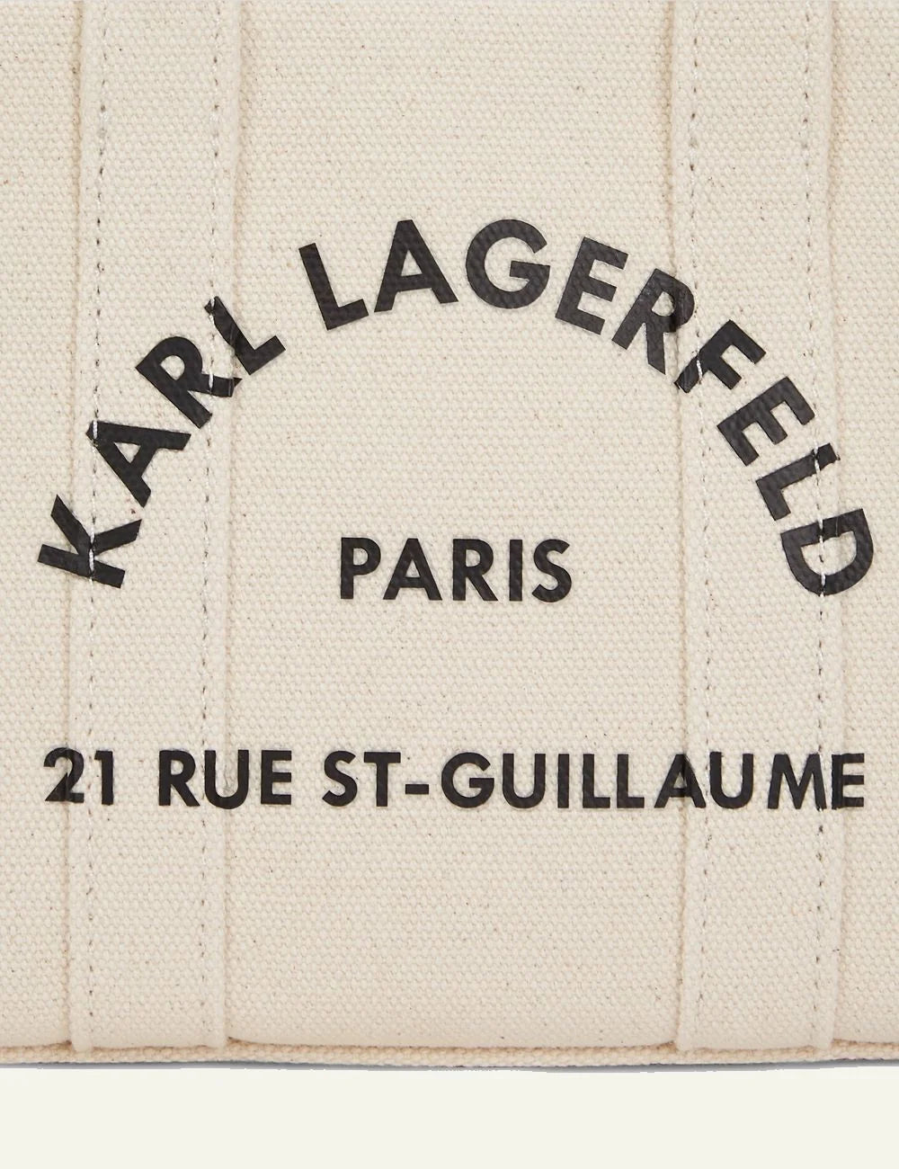 Karl Lagerfeld A3W50118 square mini tote natural Rue St Guillaume logo front detail