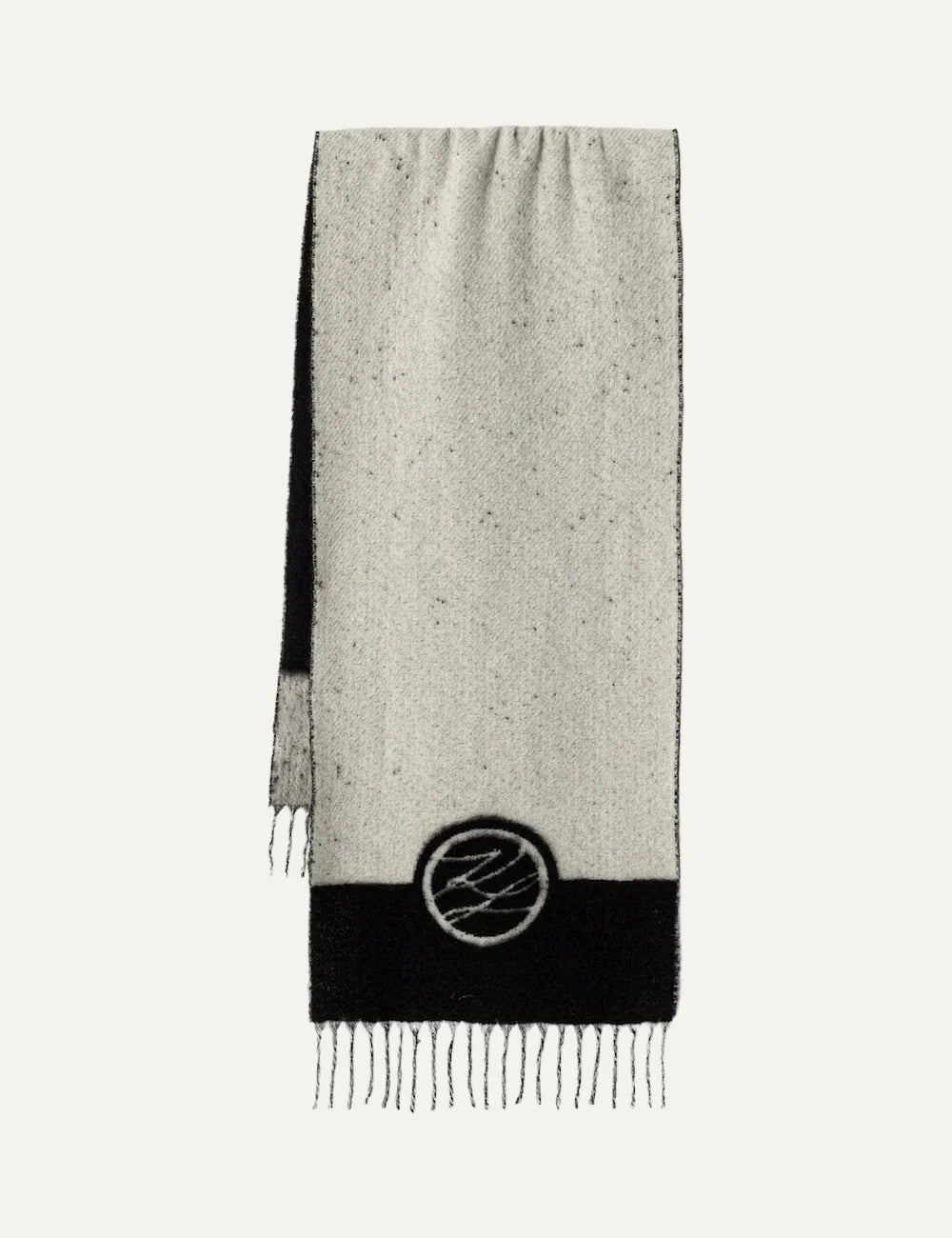 Karl Lagerfeld women's ecru and black wool blend scarf with Karl Signature logo