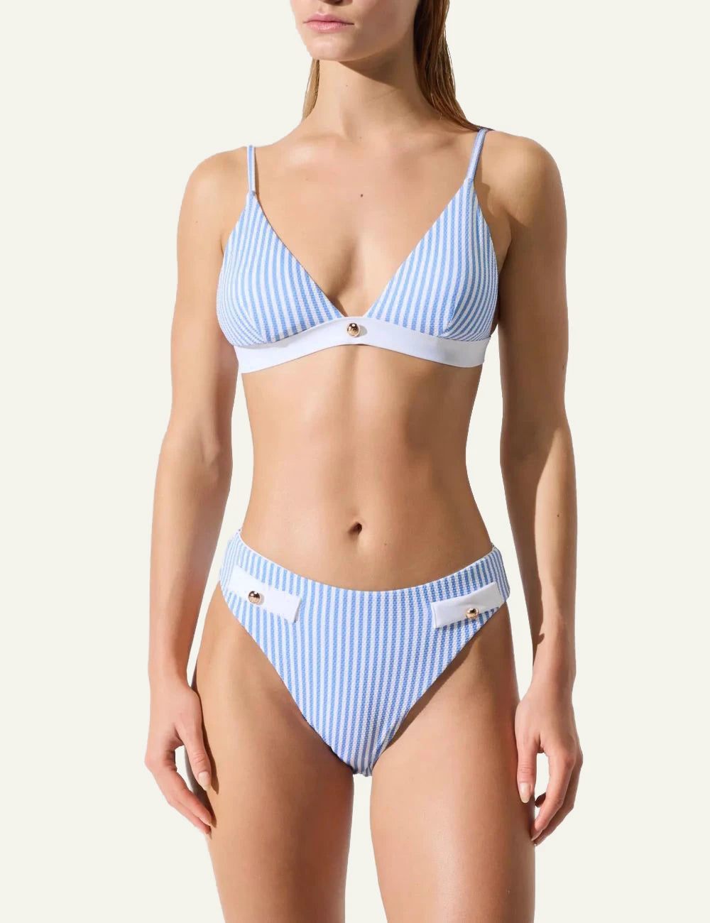 Karl Lagerfeld B1W460271GU triangle bikini top ithaca stripe blue white front model view