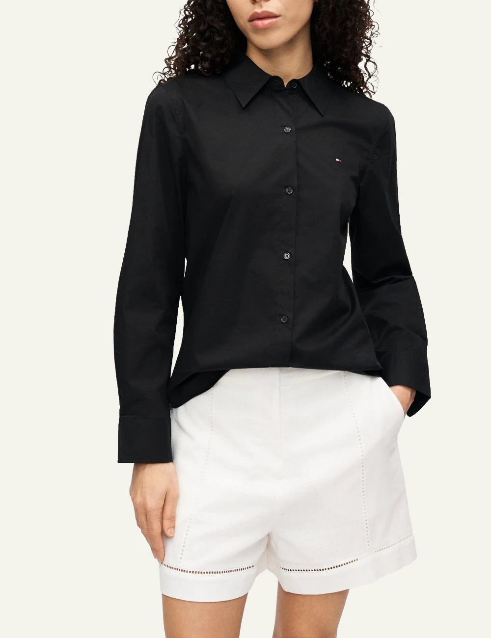 Karl Lagerfeld B2W10022100 embroidery detail shorts white high waist clean design front model view