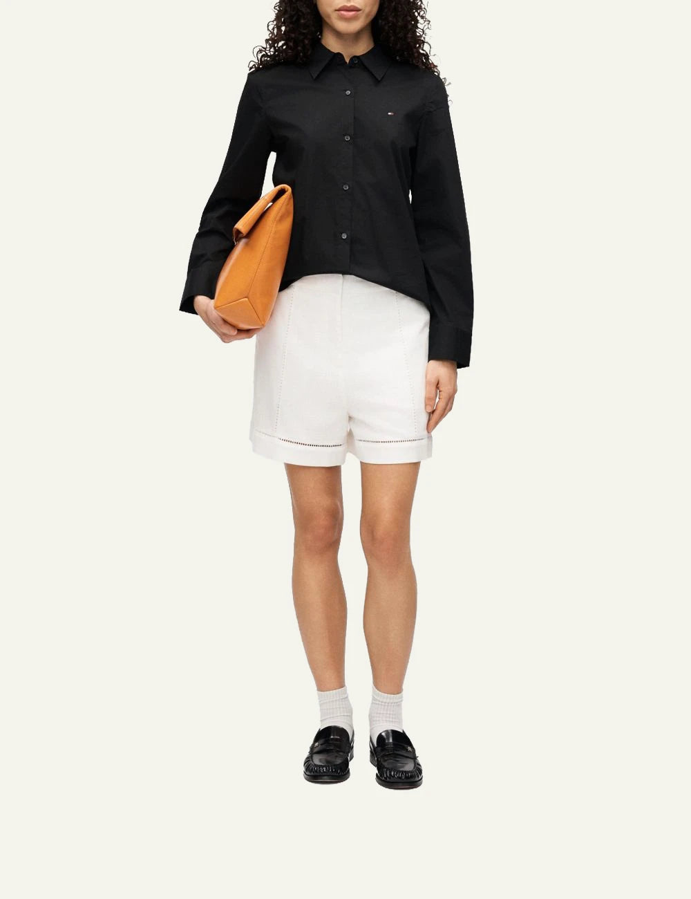 Karl Lagerfeld B2W10022100 embroidery detail shorts white high waist clean design front full body view