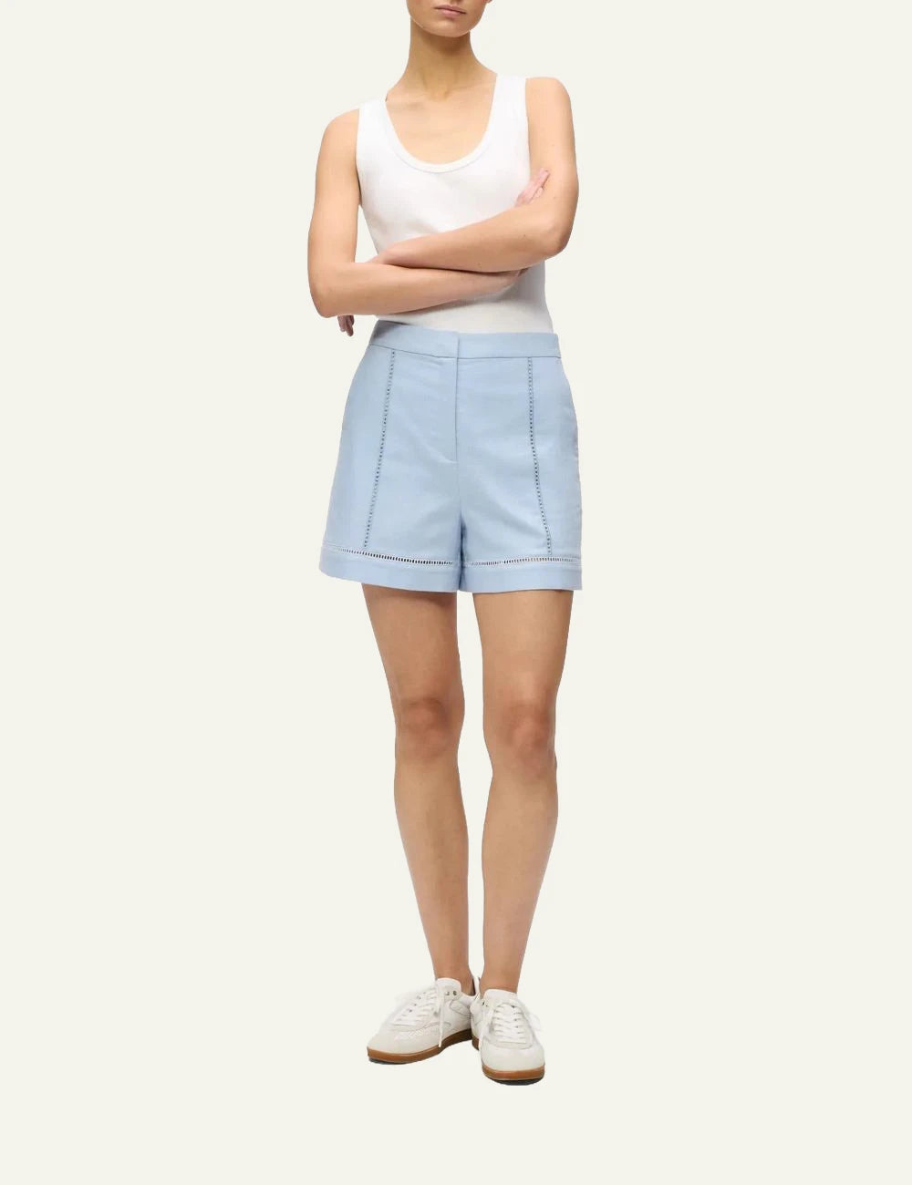 Karl Lagerfeld B2W100221KZ embroidery shorts kentucky blue tailored high waist front full body view