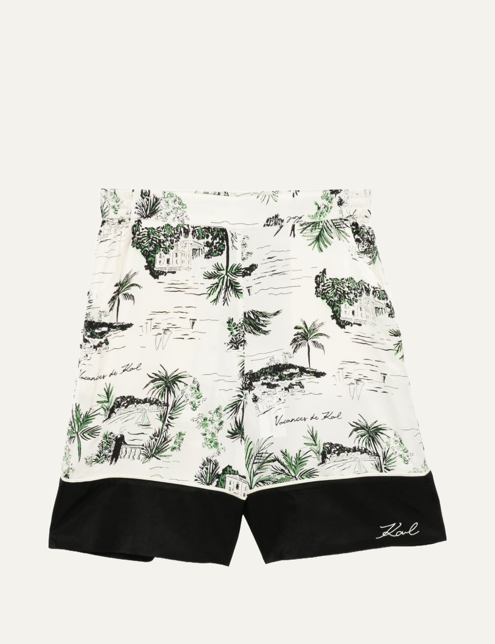 Karl Lagerfeld B2W10027 printed pj shorts vacancedekarl black elastic waist front view