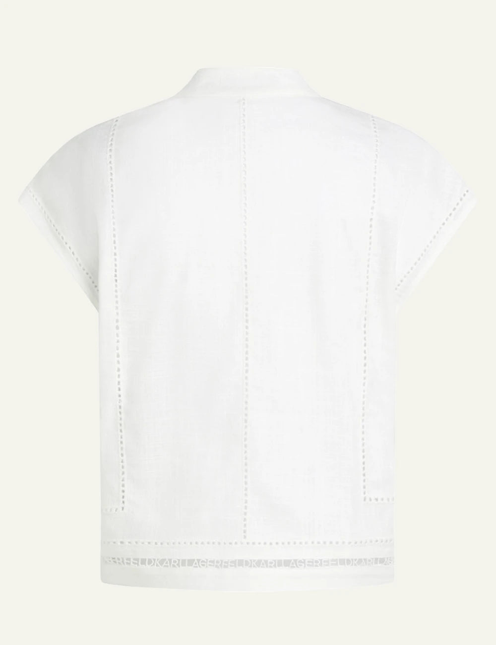 Karl Lagerfeld B2W11004 sleeveless linen blouse white embroidery detail v neck back view