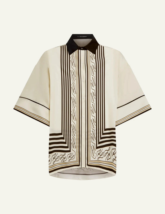 Karl Lagerfeld B2W11016461 fluid pj blouse pristine print short sleeve front view