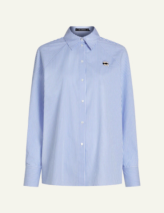 Karl Lagerfeld B2W110341RR ikon white blue striped oversized shirt front view