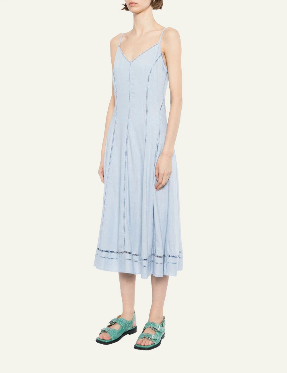 Karl Lagerfeld B2W13019 midi dress kentucky blue embroidery detail v neck side view