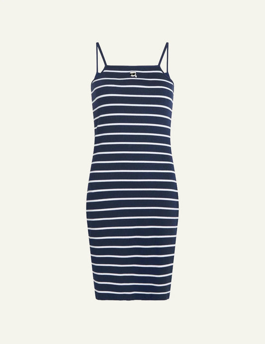 Karl Lagerfeld ikon striped jersey dress medieval blue white slim straps front