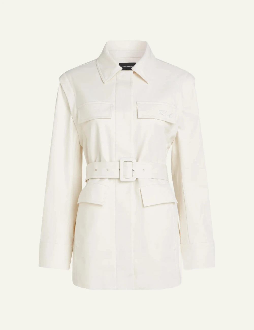Karl Lagerfeld B2W15014461 transformer twill jacket pristine belt detail front view