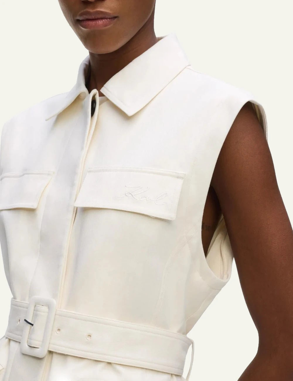 Karl Lagerfeld B2W15014461 transformer twill jacket pristine belt detail side detail view