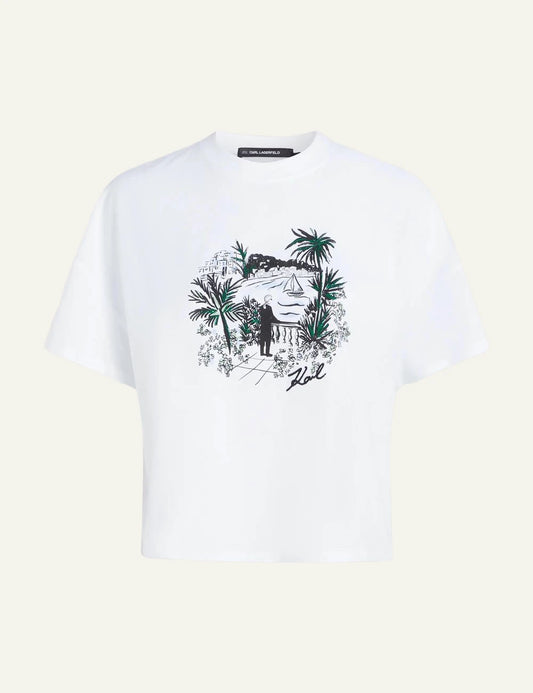 Karl Lagerfeld B2W17012 villa print t shirt white front graphic