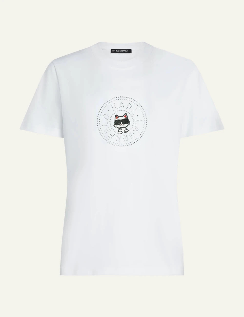 Karl Lagerfeld ikon rs circle t shirt white rhinestone logo front