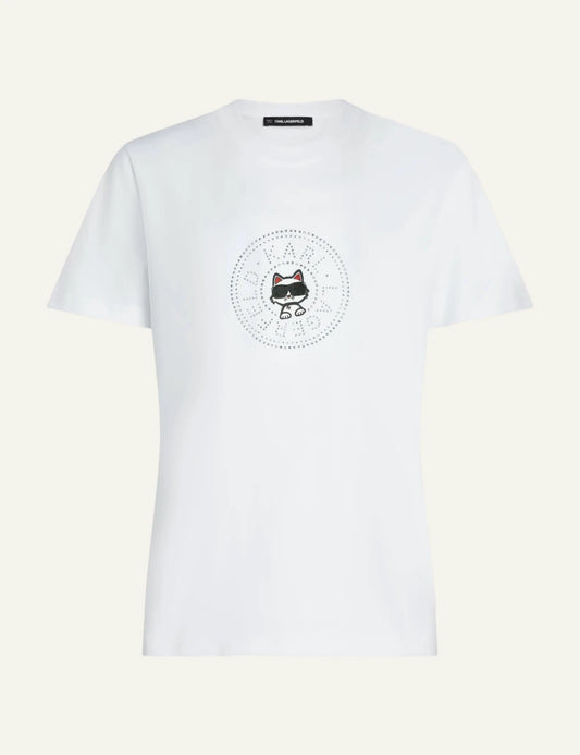 Karl Lagerfeld ikon rs circle t shirt white rhinestone logo front