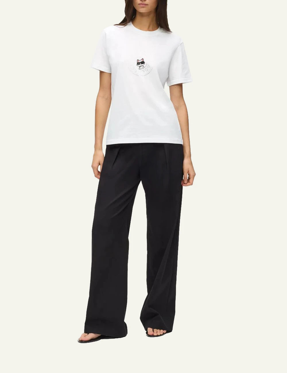 Karl Lagerfeld ikon rs circle t shirt white rhinestone logo front full body