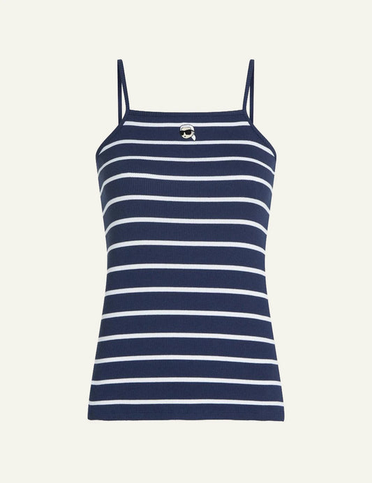 Karl Lagerfeld ikon striped tank top medieval blue white slim straps front