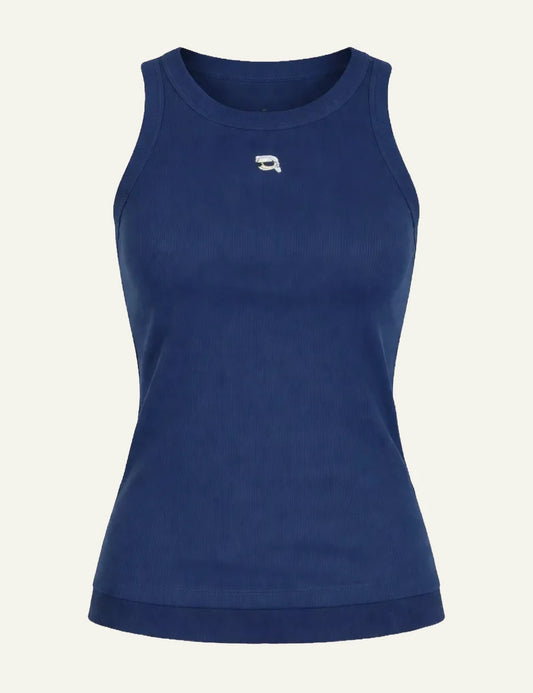 Karl Lagerfeld ikon ribbed tank top blue slim fit front