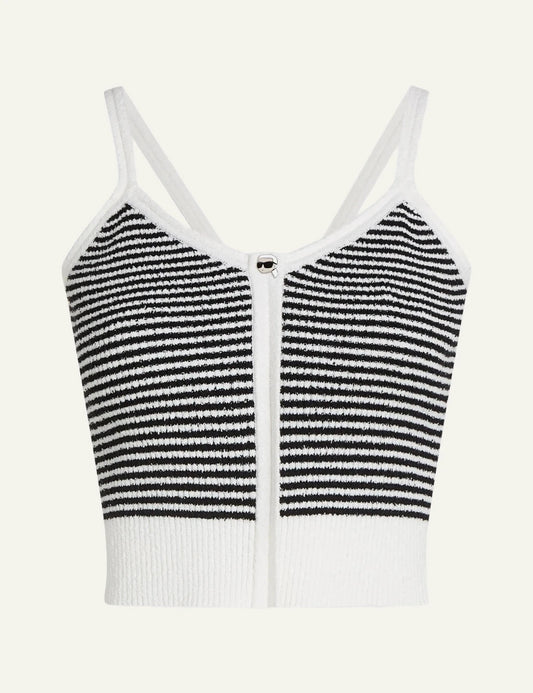 Karl Lagerfeld ikon striped knit top black white cropped straps front