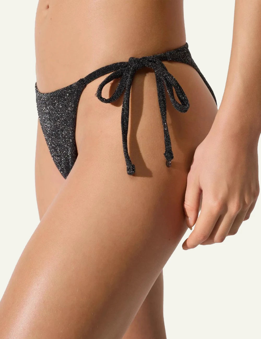 Karl Lagerfeld B2W46002919 lurex tanga bikini bottom black metallic tie side side view
