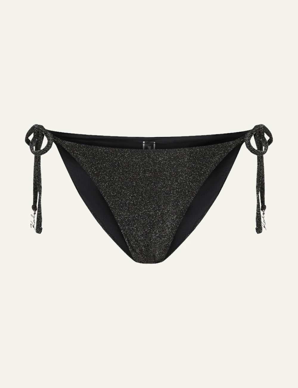 Karl Lagerfeld B2W46002919 lurex tanga bikini bottom black metallic tie side front view