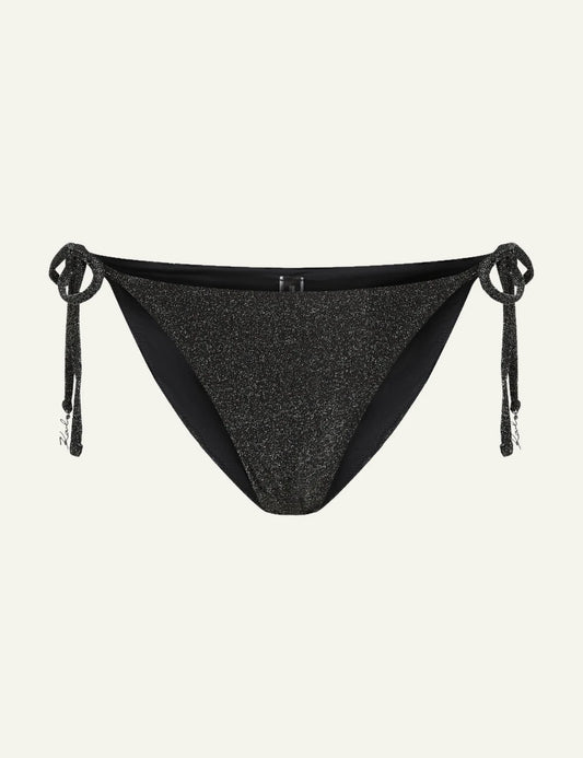 Karl Lagerfeld B2W46002919 lurex tanga bikini bottom black metallic tie side front view